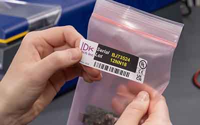 Aplicación de una etiqueta con un código de barras a un producto.