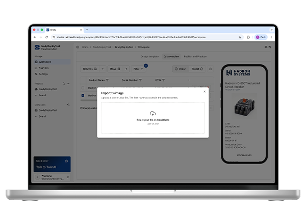 Resumen de datos de TwinLead con el cuadro de diálogo de importación de twintag