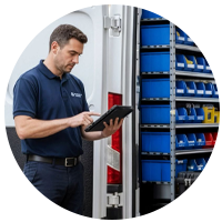 Instalador con furgoneta abierta de fondo